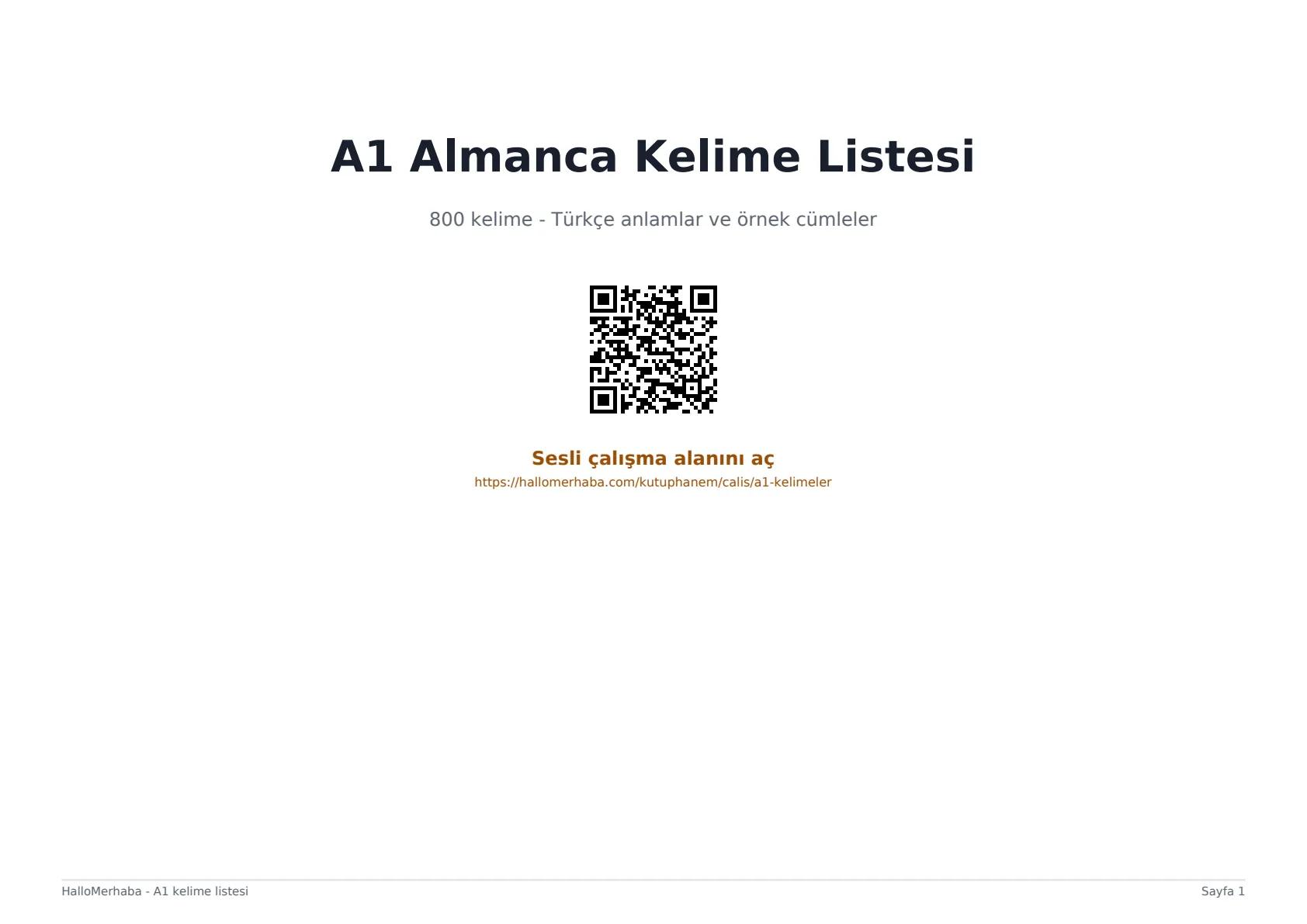 A1 Kelime Listesi PDF ilk sayfası
