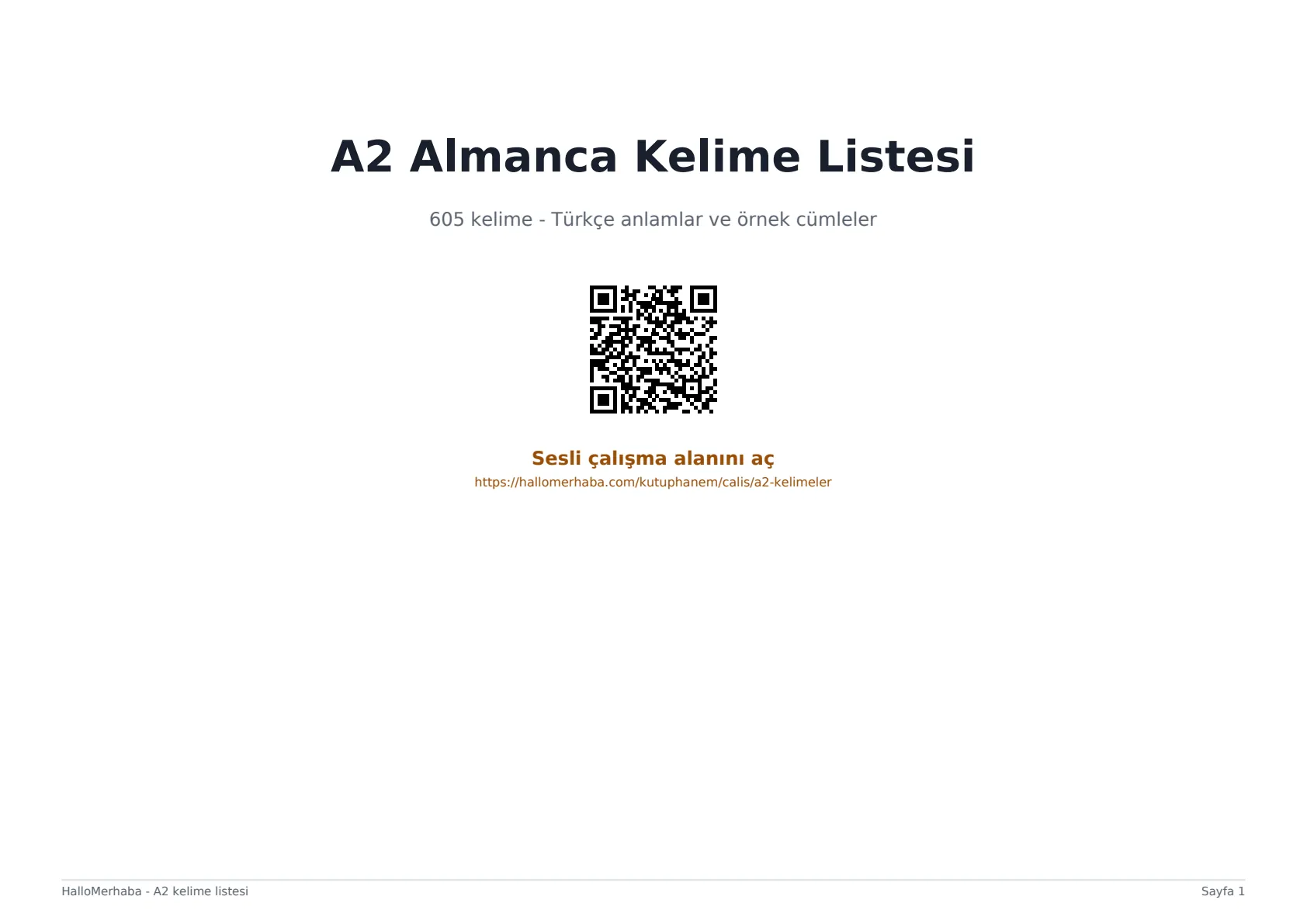 A2 Kelime Listesi PDF ilk sayfası