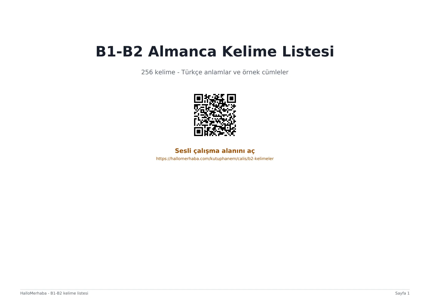 B1/B2 Kelime Seçkisi PDF ilk sayfası
