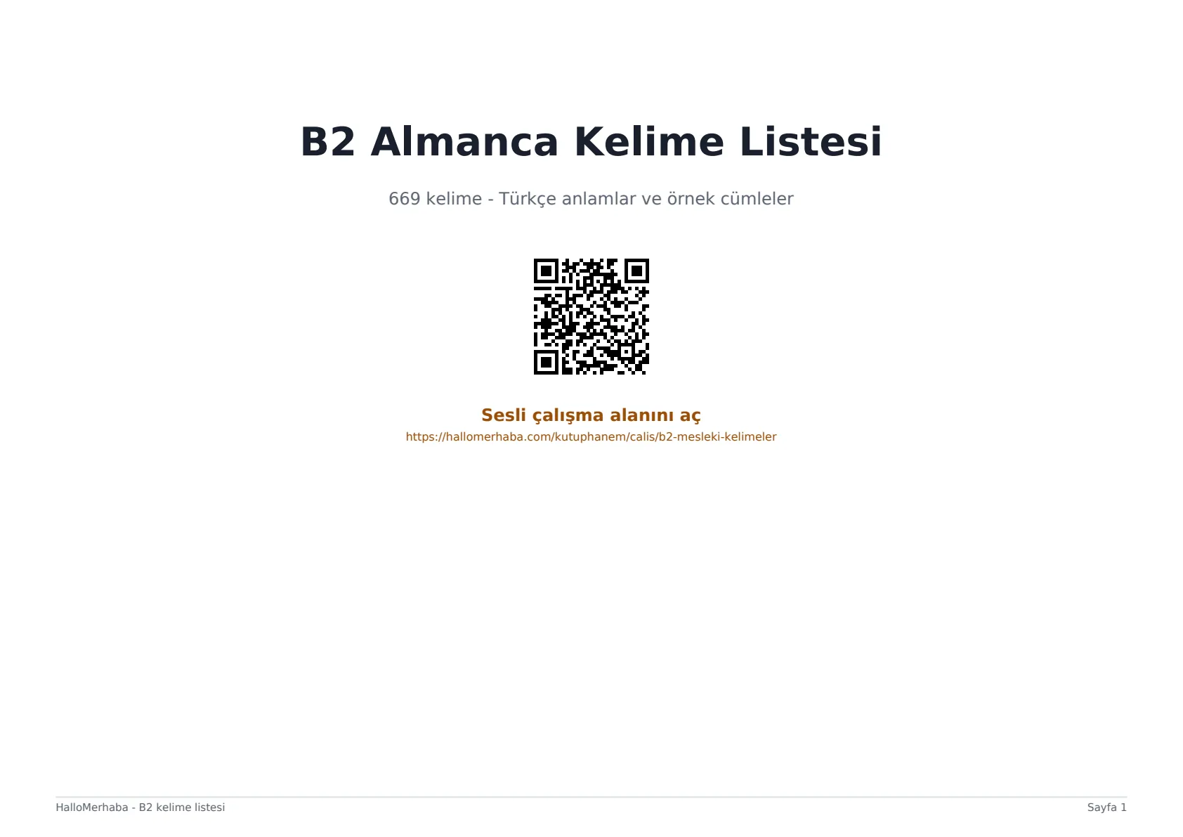 B2 Mesleki Almanca Kelimeleri PDF ilk sayfası